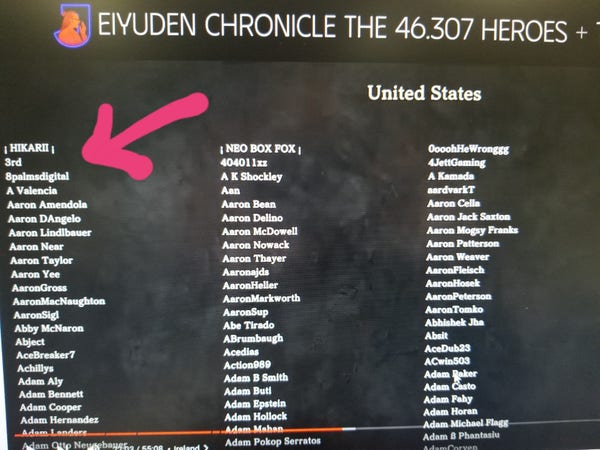 HIKARII in the credits under United States for Eiyuden Chroniclss Hundred Heroes