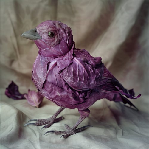 Bird made out of red cabbage