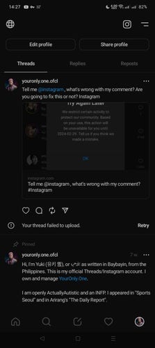 A screenshot of Instagram and Threads very high false positive that they won't fix.