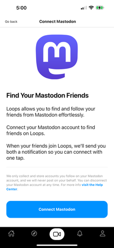 Loops app "Connect Mastodon" feature