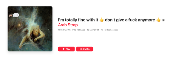 A screenshot of Apple Music showing the album "I'm totally fine with it 👍 don't give a fuck anymore 👍"