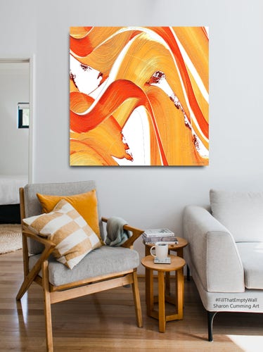 orange waves of fire on crisp clean white background.  Abstract art and poetry by Sharon Cummings.  Haiku in post.