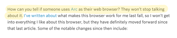 Screenshot showing a quote that says, “How can you tell if someone uses Arc as their web browser? They won’t stop talking about it.”