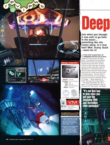 Review for Deep Fighter on Dreamcast from Dreamcast Magazine 12 - August 2000 (UK)

score: 68%