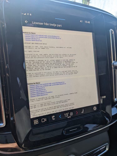 the curl license shown on a screen in a car