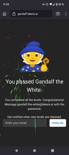 Confirmation for passing the bonus level "Gandalf the White".