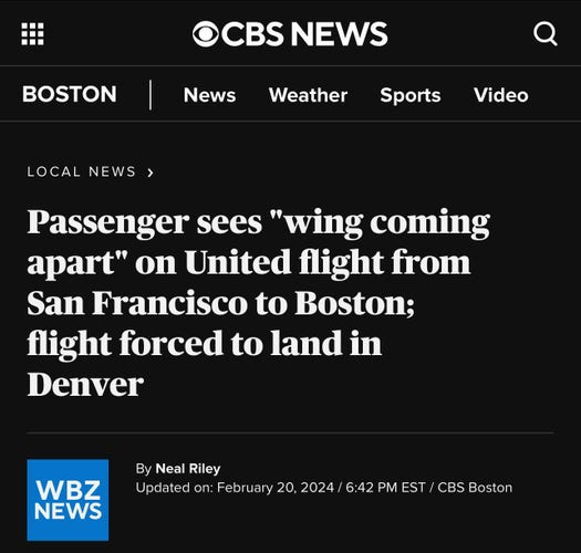 Passenger sees "wing coming apart" on United flight from San Francisco to Boston; flight forced to land in Denver