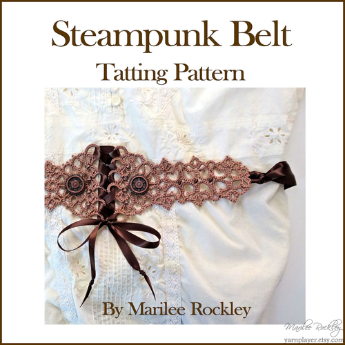 Handmade lace belt in Steampunk style with buttons, beads and ribbons.