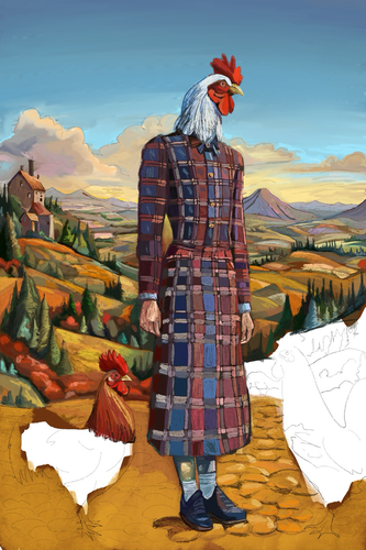 I finished the chicken headed figure. I’m also working on the cobblestone path. 
