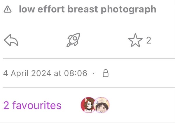 screenshot where cw is “low effort breast photograph”, there are two like with make among them