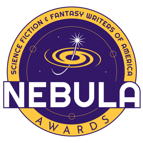 The Science Fiction and Fantasy Writers of America Nebula Award logo: a circle with SFWA's name on the border, with a galaxy centered. A shooting star passes through the galaxy.