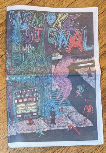 front cover smoke signal, a colorful & macabre street scene