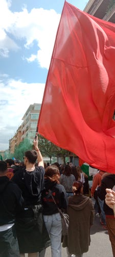 Manifestazione a Roma est. Sto dietro alla bandiera rossa