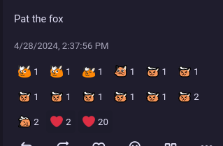 A screenshot of a post saying "[...] Pat the fox", with 14 fox-patting reactions