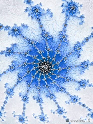Winter colored fractal art, subtle blue and white tones