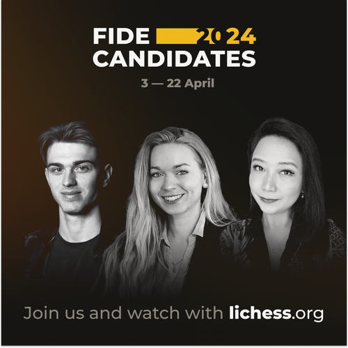 Photos of Felix Blohberger, Laura Unuk and Irene Sukandar. FIDE 2024 Candidates, Join us and watch with lichess.org (Felix Blohberger photo credit: Nils Rohde)