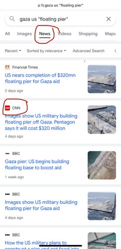 Screenshot of Google news shows only one US story to four British ones. 