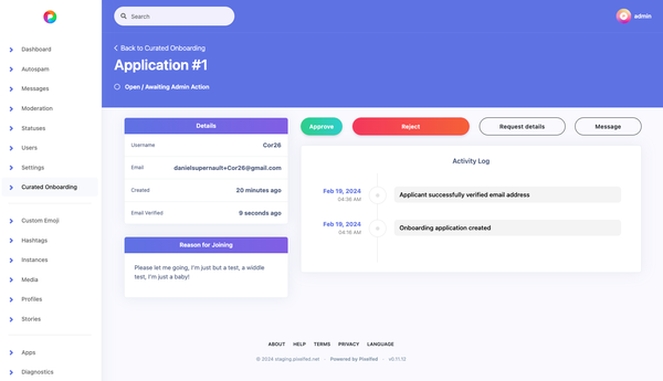 Pixelfed Curated Onboarding admin dashboard