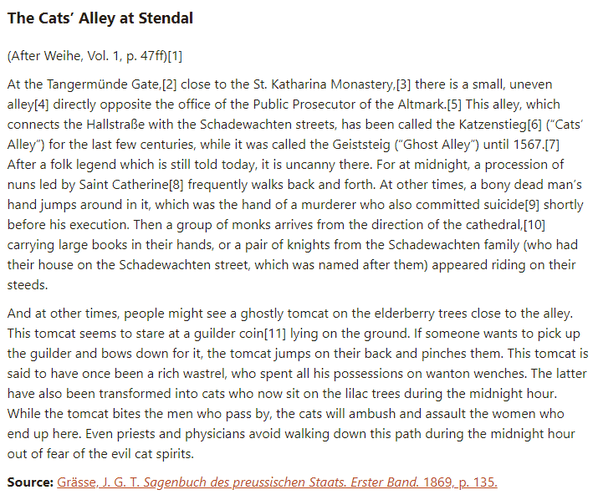 German folk tale "The Cats’ Alley at Stendal". Drop me a line if you want a machine-readable transcript!