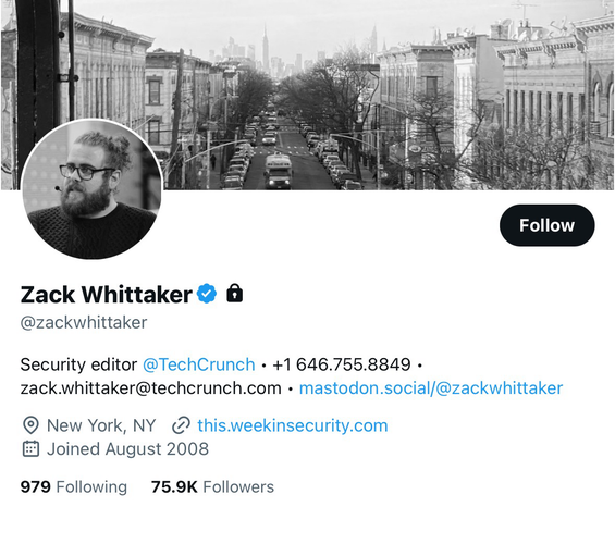 a screenshot showing my former Twitter/X profile, which now has -- for some reason -- a blue check.