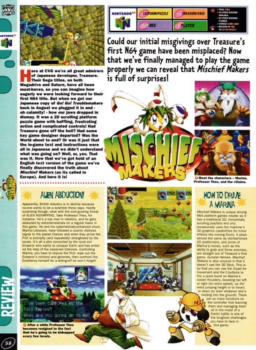 Review for Mischief Makers on Nintendo 64 from CVG 194 - January 1998 (UK)

score: 4/5
