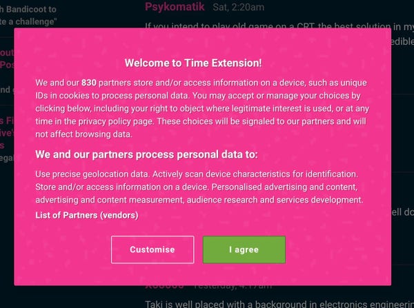 “We and our 830 partners will use your personal data however we like…”