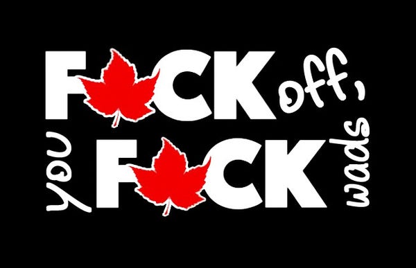 A fuck Trudeau style flag that quotes the Mayor of Peterborough  about the convoy idiots in her city... 
"Fuck off, you fuck wads."