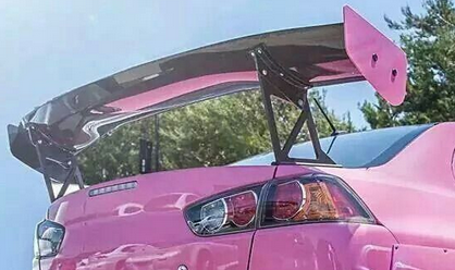 Pink car spoiler.