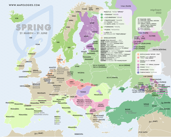 Etymology map of spring