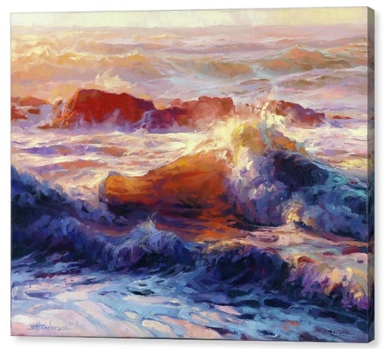 Canvas print of an original oil painting of waves upon the ocean, glistening in the sunlight.