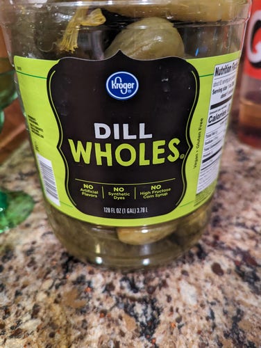 A jar of Kroger Dill Wholes