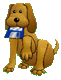 The Fidonet filebone puppy with a 3.5" diskette in it's mouth.