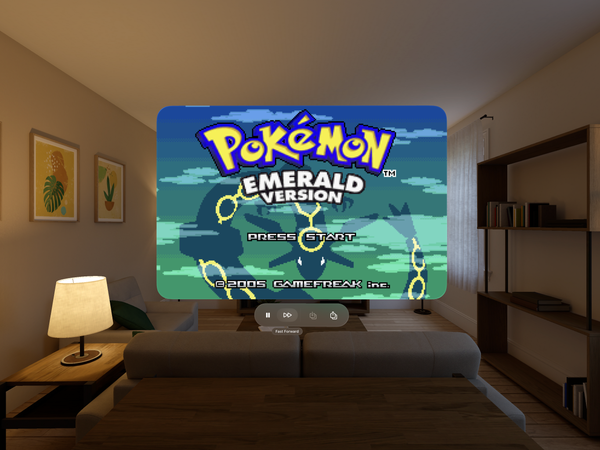 Screenshot of GBA4vOS emulating Pokemon Emerald in living room