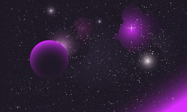 View of planet and stars with purple tint