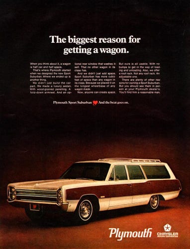 Title is "The biggest reason for getting a wagon." At the bottom is the wagon and it has the faux wood. 