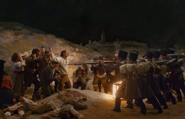 Saura's reconstruction of #Goya's anti-war #painting Goya 3 de mayo, originally painted in 1814.
