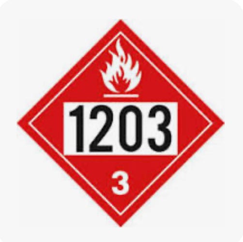 A red class 3 inflammable liquid hazard plaquard with designating numbers and a fire symbol 
