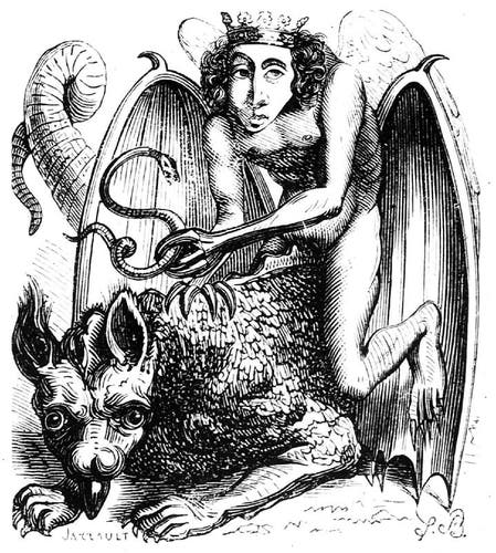 Astaroth, a duke of Hell, riding a dragon. Image by Louis le Breton for the "Dictionnaire Infernal."