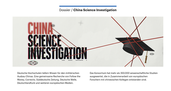 Bildschirmfoto der Dossierseite des Deutschlandfunks über die China Science Investigation