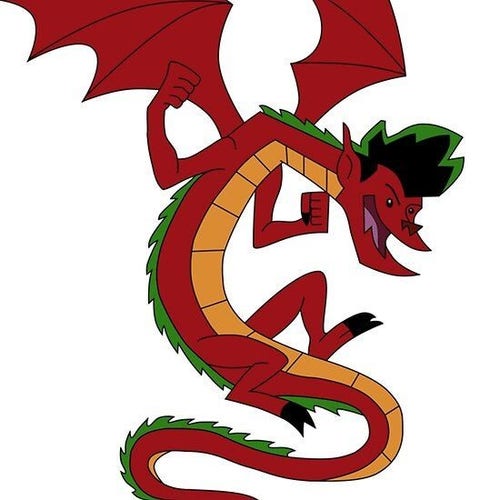Jake long from "American dragon" in his serpentine red dragon form