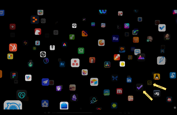 An annotated screenshot from 22 minutes and 30 seconds into Tuesday’s “Let loose” event (aka Apple Event 05.07.24.), icons from lots of Pro apps fly by as John Ternus says “And users can find thousands of these powerful apps on the App Store.”

Annotations point at OmniFocus and OmniPlan in the screenshot.