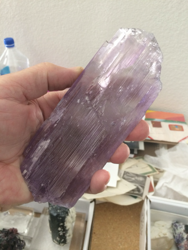 A large kunzite crystal, from the Kahuna Zone of the Oceanview Mine. 