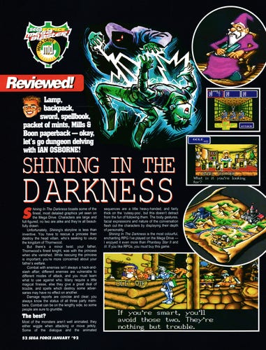 Review for Shining in the Darkness on Mega Drive from Sega Force 1 - January 1992 (UK)

score: 90%