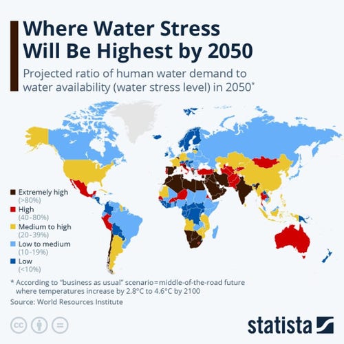 Países con mayor estrés hídrico en 2050 (2024)