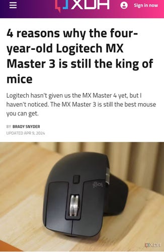 For reasons why the 4-year-old Logitech MX Master 3 is still the king of mice from Brandy Snyder from the magazine XDA
