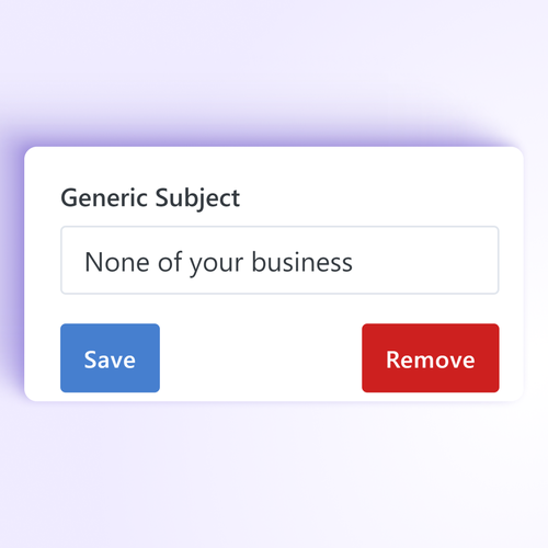 The "Generic subject" field from the SimpleLogin web app settings (section called "Mailbox"). The selected Generic subject is "None of your business". 
