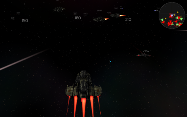 🕶️ A rear view of the players' cruiser, approaching a station under attack from two enemy cruisers.

📚️ EmptyEpsilon is a libre, multi-platform, single-player / multi-player (mostly, in team, on Lan/Wan, in coop vs NPC starships, or in PVP, against other player bridges) starship bridge simulator game (as in Star Trek), inspired by Artemis Spaceship Bridge Simulator. The Captain's PC (game server) displays the main screen visible for everyone (if possible on a big screen), and the officers' PCs (3-5 per ship: Helms, Weapons, Relay, Science, Engineering) each act as a station of the same starship bridge. A game master can also inject hazards, and change scenarios on the fly.