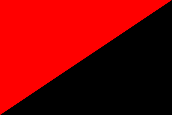 The bisected red and black flag. It is used mostly by a variety of left anarchists and socialist libertarians groups since the early 1800s. These groups gave rise to the workers' Internationals that created the first of may.