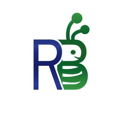 The ResearchBuzz logo. A capital 'R' in blue with a green B hugged up to it on the right. The 'B' forms a 'bee" with two big floppy antennae, an eye, and a slight smile (as if seen from the side). There is both symmetry and whimsy here. All 'business' but not taking itself too serious at the same time. That's my take, at least.