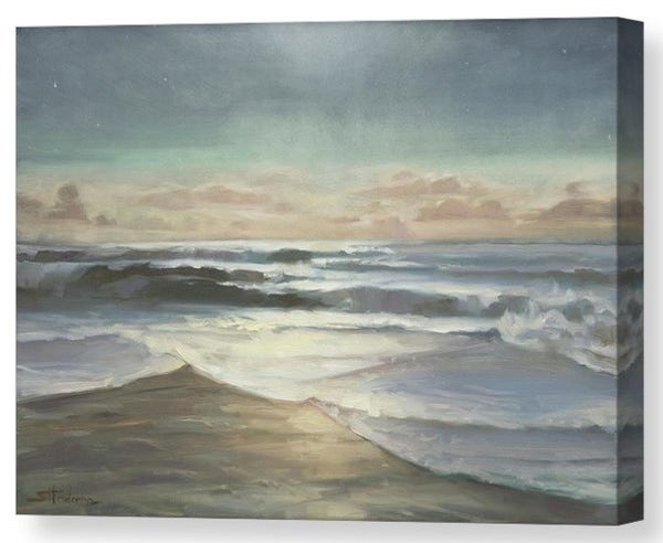 Canvas print of an original oil painting by Steve Henderson depicting an ocean scene at night, under the light of the moon.